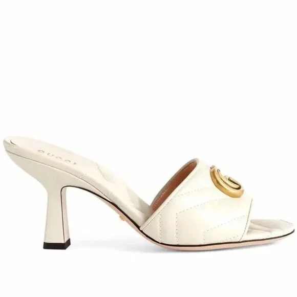 Gucci Marmont GG Padded Chevron Matelasse Leather Mule Sandal Heels Shoes - Picture 2 of 16